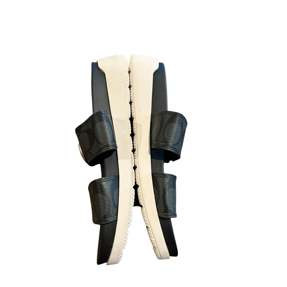 Coach Gwen‎ C8925 Signature Black Buckle Strap Leather Sandals Women US 7.5B - Picture 4 of 9